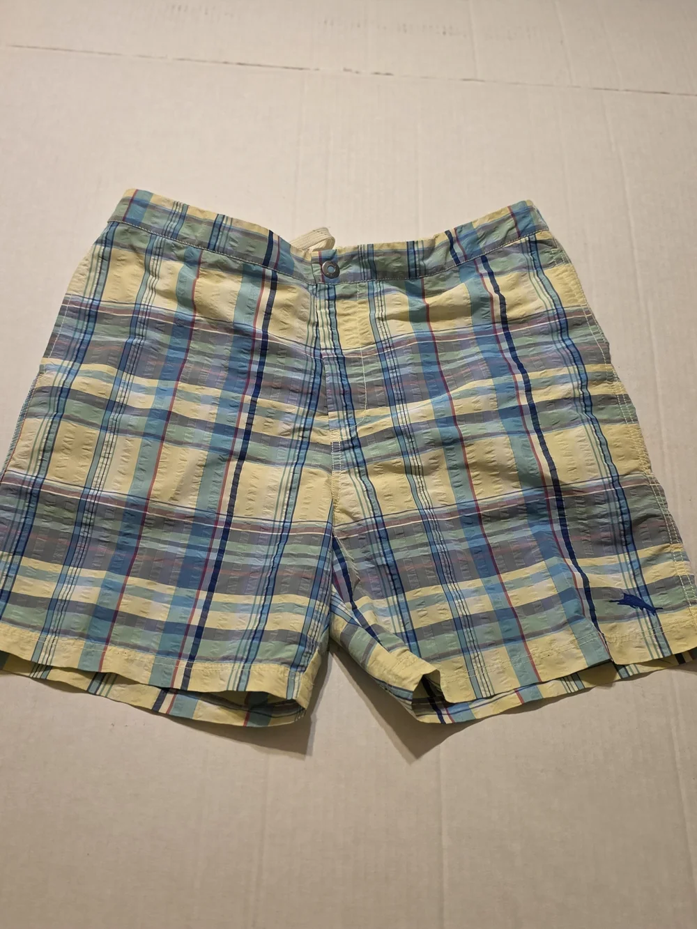 Tommy Bahama Yellow and Blue Plaid Swim Trunks